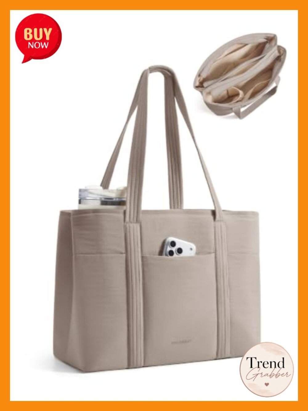 BAGSMART Large Tote Bag with 3 Compartments Laptop Work Commute Zipper